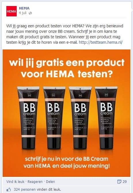 HEMA zoekt testpersonen via Facebook