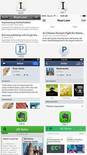 Apps voor en na optimalisatie voor iOS 7