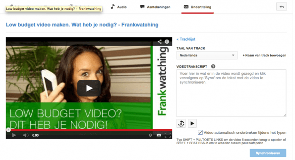 Het ondertitelingscherm van YouTUbe