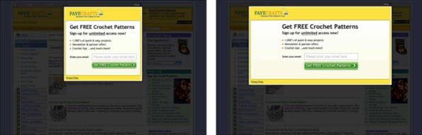 Een a/b test op favecrafts.com toont aan dat de afmeting van een overlay effect heeft.