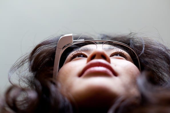 Woman wearing Google Glass