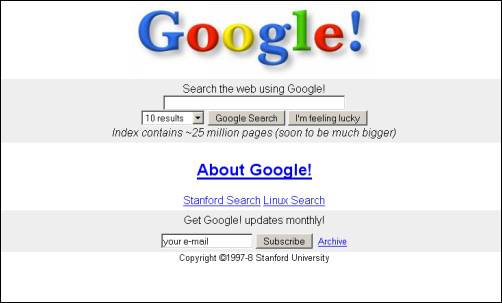 Screenshot van Google in 1997
