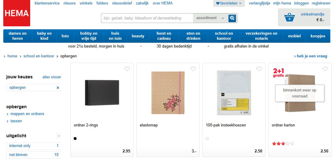 hema uitverkocht product