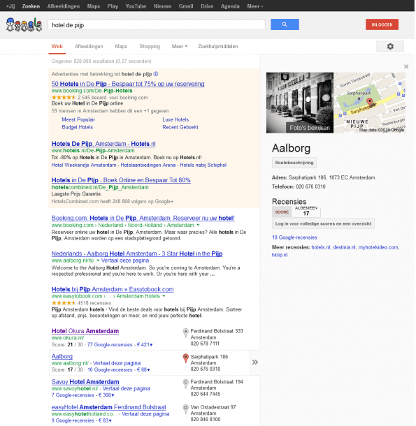 Lokaal Google resultaat: hotel de pijp