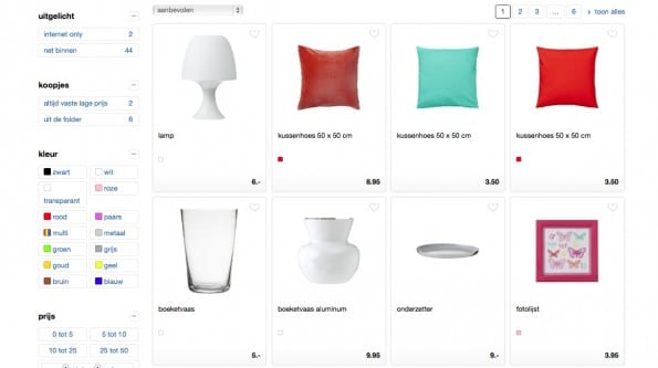 Filter naast productenoverzicht op hema.nl