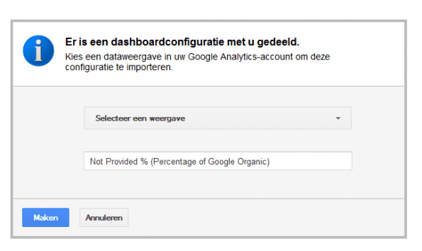 kies voor welk profile je het not provided dashboard wilt instellen