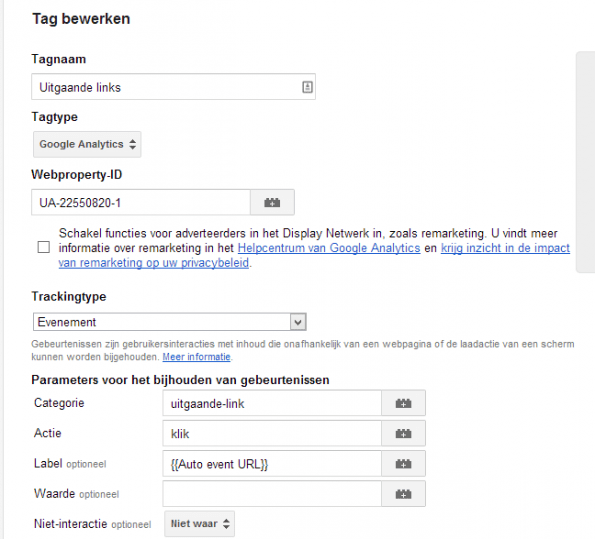 GA tag voor events
