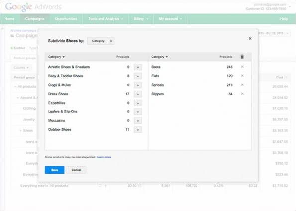 Google Shopping categories divide