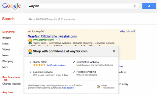 google trusted store wayfair