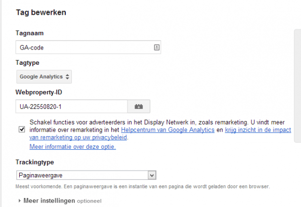 voorbeeld GA code in GTM