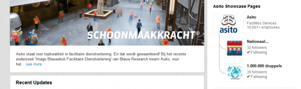 Zo heeft schoonmaakbedrijf Asito haar beide initiatieven in Showcase Pages gegoten. Op deze manier kunnen geïnteresseerden hierin zich specifiek op deze onderdelen abonneren.