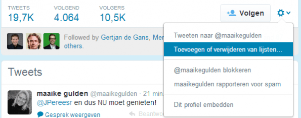 Twitter-gebruiker aan lijst toevoegen of verwijderen van lijst