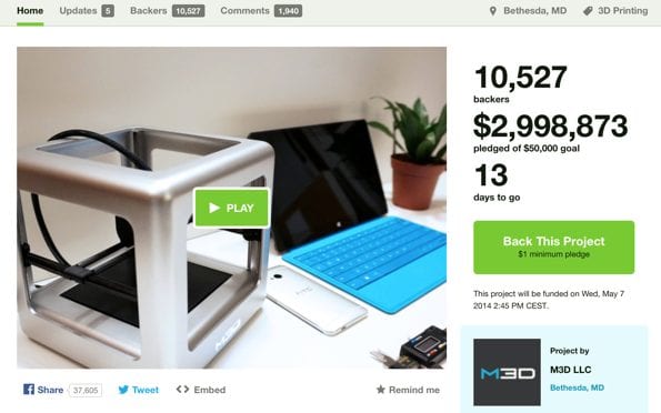 Bijna drie miljoen dollar in backing, krijgt de Micro, "The first truly consumer 3D printer should be incredibly intuitive, easy to own, and seamless by design."