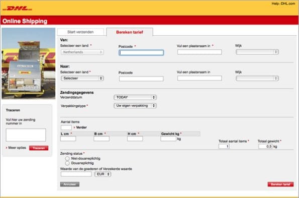 DHL bereken tarief