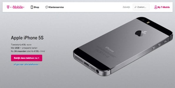 De nieuwe homepagina van T-Mobile