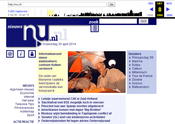 Nu.nl op 8 mei 1999 - Bron: Wayback Machine
