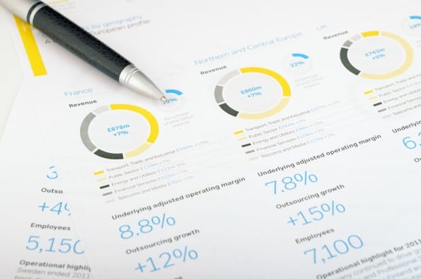 Pen and calculator over annual report