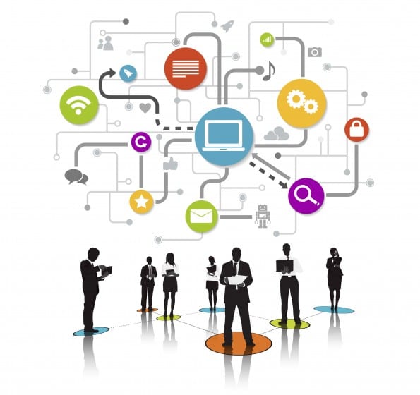 Business People Silhouettes Working and Network Concept