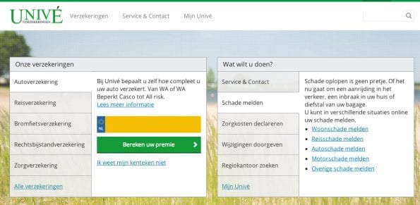 Duidelijke toptaken, intuïtieve navigatie en geen informatie overload bij Univé (ook Univé Verzekeringen scoorde altijd goed in de DCPI)