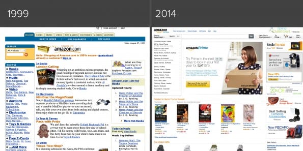 Amazon homepage in 1999 en 2014