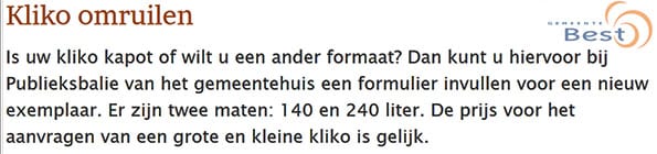 Kliko omwisselen tekst Gemeente Best