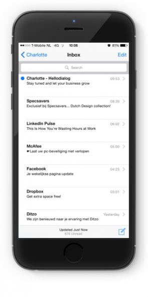 Weergave reguliere Gmail inbox