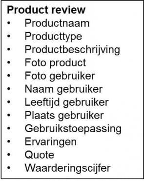 product review met bijbehorende elementen