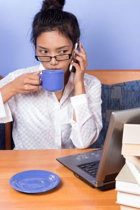 Young woman working with computer