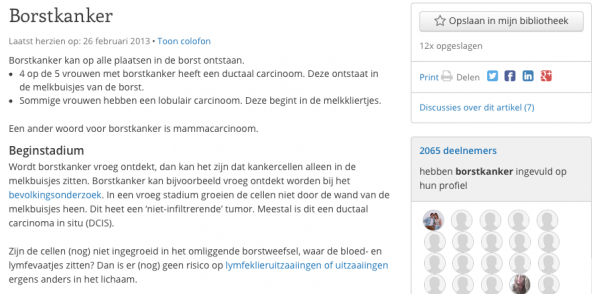 Bij het artikel over borstkanker zie je in de rechterkolom discussies hierover en mensen ook borstkanker hebben (gehad)