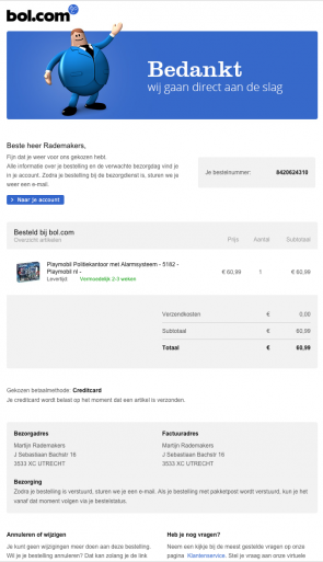 Bol.com bedankt