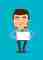 Man holds a blank white peace of paper vector illustration icon