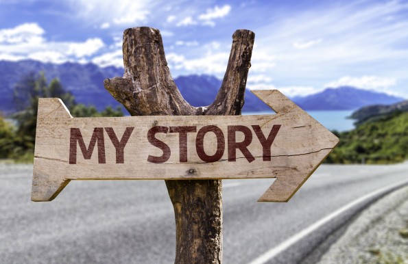 My Story sign with a road background
