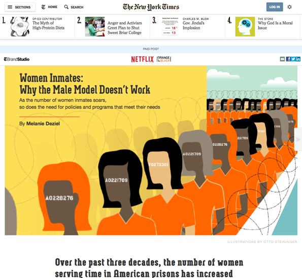 Native advertising bij de New York Times, gesponsord door Netflix.