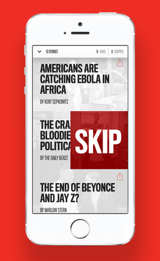 'Tinder voor nieuws' app van The Daily Beast, die personaliseert op basis van wat je niet wilt lezen.