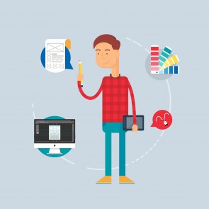 Character - designer, web development concept. Vector illustrati