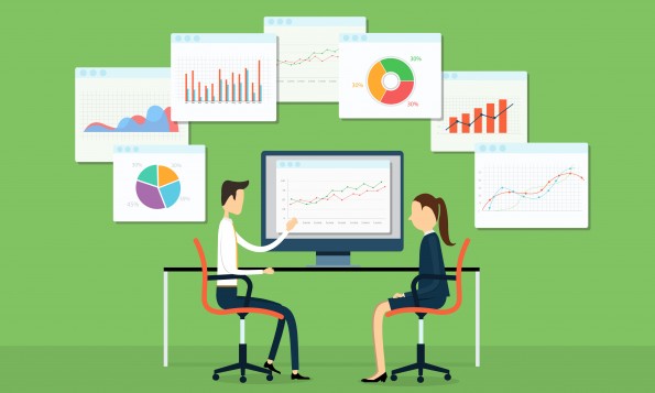 Vector business people on marketing graph