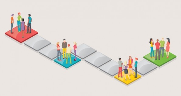 Board game with people over blocks