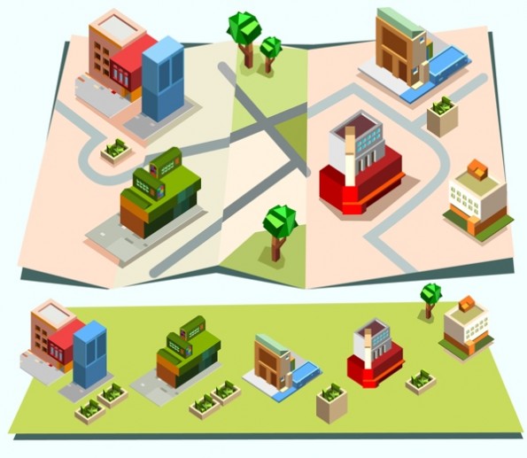 Isometric town map creation kit set