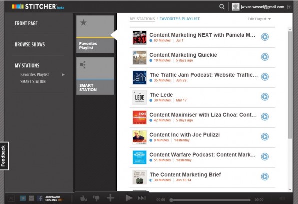 Podcasts in de Stitcher web app