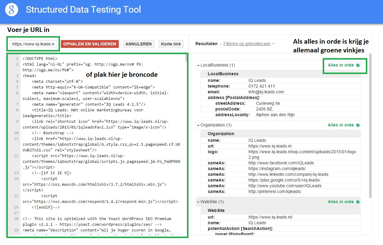 Spammy Structured Markup Penalty voorbeeld testing tool