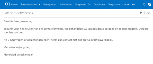 Figuur 2 email reactie Klaverblad
