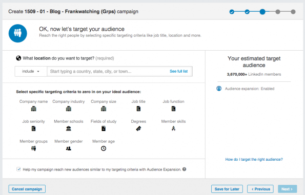 11. LinkedIn campaign manager - Targeting