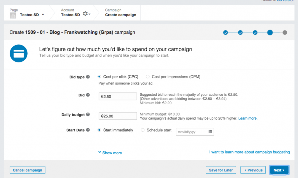 12. LinkedIn campaign manager - bid