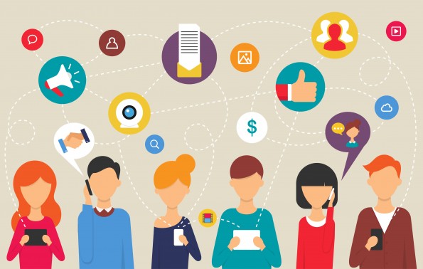 Social network and teamwork concept for web and infographic. Flat design style modern vector illustration for web