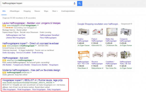 Google zoekresultaten adwords
