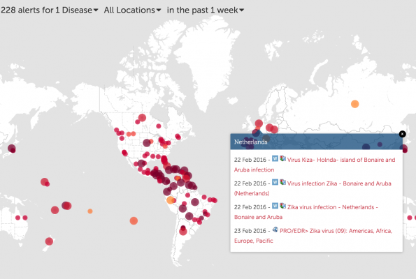 De interactieve kaart van HealthMap, handig en effectief.
