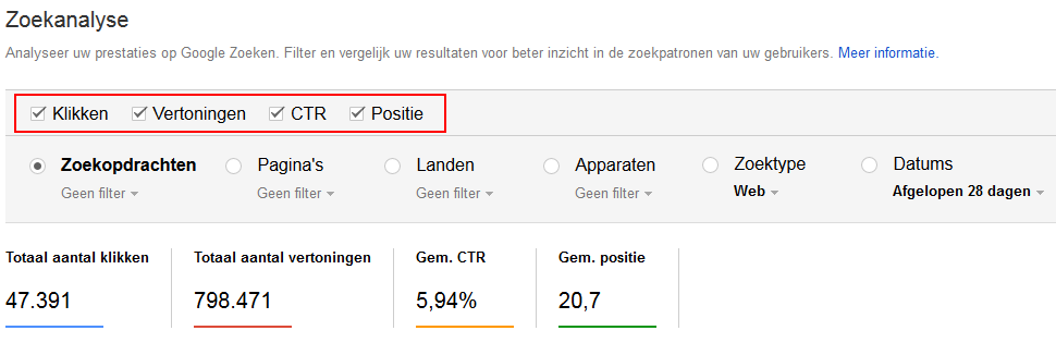 search console selecties