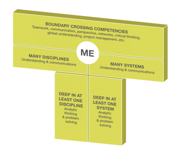 Wat heb je als 'T Shaped professional' allemaal in huis? (bron: tsummit.org)