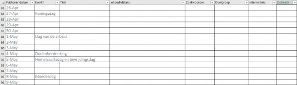 Content kalender doe je gewoon in excel
