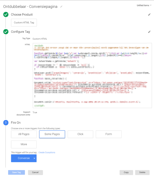 Google Tag Manager Ontdubbelaar Conversiepagina